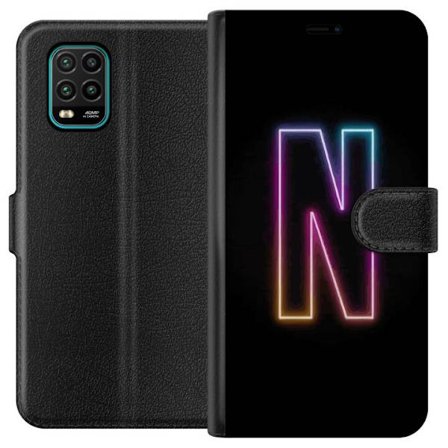 Yhteensopiva Lompakkokotelo Xiaomi Xiaomi Mi 10 Lite 5G Minimalistinen neonkirjain N värinvaihtuvassa valossa mustaa taustaa vasten