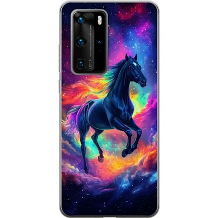Kompatibelt Mobilskal till Huawei P40 Pro Färgstark galaxhäst med regnbågsmane i rymdmiljö, magisk fantasyillustration för barnrum, posters och m