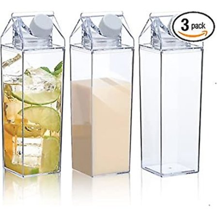 3-pack mjölkförpackning vattenflaska genomskinliga fyrkantiga mjölkflaskor plast läckagesäker mugg (stil 6 - 3-pack)