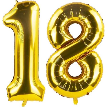 40 Tums Guld 18 Nummer Jumbo Folie Mylar Helium Ballonger - Festdekoration Tillbehör Ballonger - Perfekt För 18-årsdag Eller 18-årsjubileum