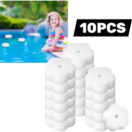 10-pakning - Svømmebassengsvamp - Badekarsrengjøringssvamp - Blomsterformet svømmebassengsvamp - Hvit - 9*9*3 cm