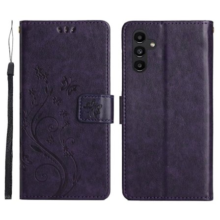 Samsung Galaxy S26 Plus Plånboksfodral Konstläder Fjäril Blomma - Lila
