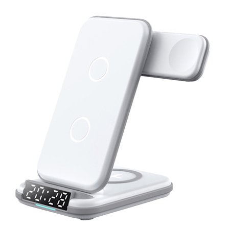 Multifunksjonell trådløs laderdokk Hurtigladestasjon med klokke 15W