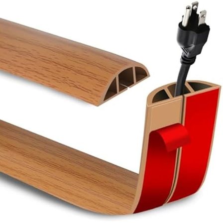 Skjøteledningsskjuler for gulv, kabelhåndteringsløsning med sikkerhetsbeskyttelse, selvklebende ledningsdeksel for gulv i brun trefinish, 3 meter