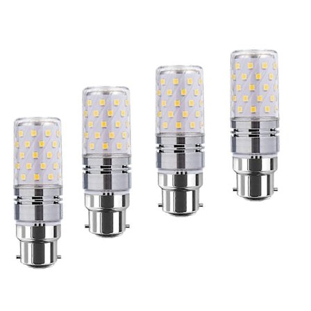 B22 LED Majskolvslampor 12W, 1200lm, Varmvit 3000K Ljuskronlampor, Dekorativ B22-sockel, Ej dimbar LED-lampa, 4-pack