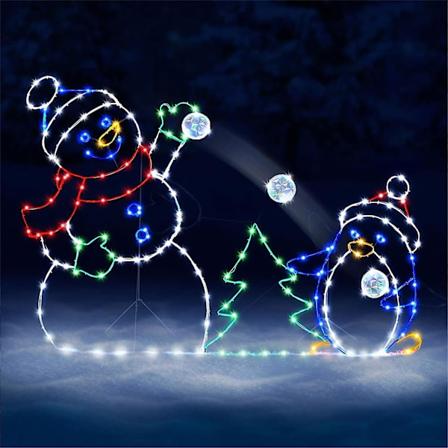 Julsnögubbe Pingvin Rolig Animerade Snöbollskrig Aktiv Ljussträng Ram Dekoration Färgglada Ljus Semesterfest, söt Rolig Glödande Julgård Gräsmatta Dek