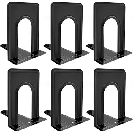 Bokstöd, Svart Metall Halkskydd Bokstöd Stöd för Hyllor Tunga Böcker Slut, 6 x 5 x 6 Tum, 6 st (3 Par)