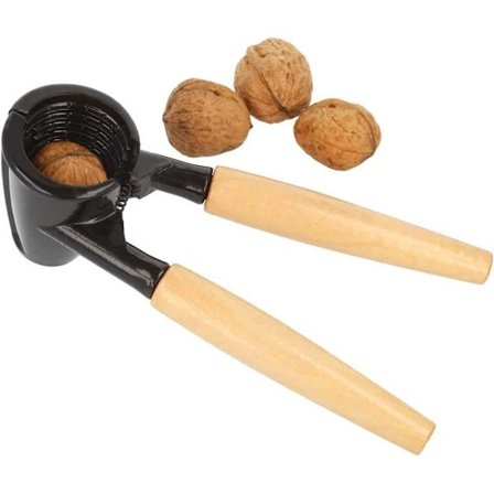 Nøddeknækker med træhåndtag i brunt metal, nøddeknækkertang flaskeåbner, valnøddeklips nøddeknækker tang flaskeåbner valnøddemetal kompatibel med 