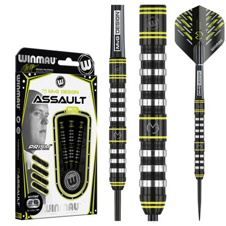 Winmau MvG Assault Darts 22-26g Steel Tip - 90% Tungsten, Pro Darts, Michael Van Gerwen, Green/Black/Silver