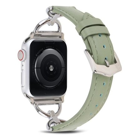 Apple Watch (45 mm) klockarmband i äkta läder med D-ring - Grön / Silver
