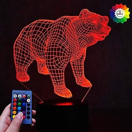 Kreativ 3D Isbjørn Nattelys USB-drevet Berøringsbryter Fjernkontroll LED Dekor Optisk Illusjon 3D Lampe 7/16 Farger Skiftende Barn Barn