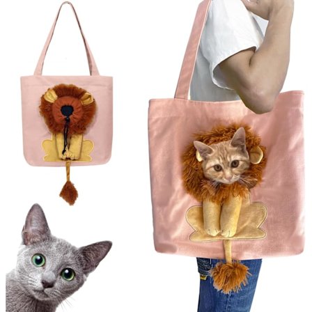 Lejonformad Show Head Husdjurs Canvas Formad Axelväska,Husdjursväska för Utflykter, Utkik, Husdjurs Axelväska. 贫困-Large)