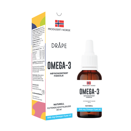 Dråpe Omega-3 høykonsentrert fiskeolje, 30 ml