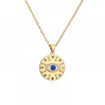 Halsband med ont-öga-hänge i guldpläterat material - Halsband med medaljonghänge för damer - Halsband med papperclipskedja - Halsband med 