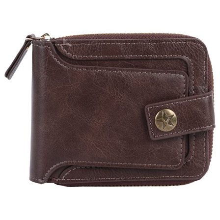 Herrplånbok Trifold PU Läder Retro Dragkedja Spänne Stor Kapacitet Bärbar Reseplånbok Mörk Kaffe