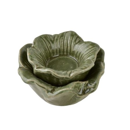 YARINE Blomma Keramik Ljusstake Grön 11x11x6 cm