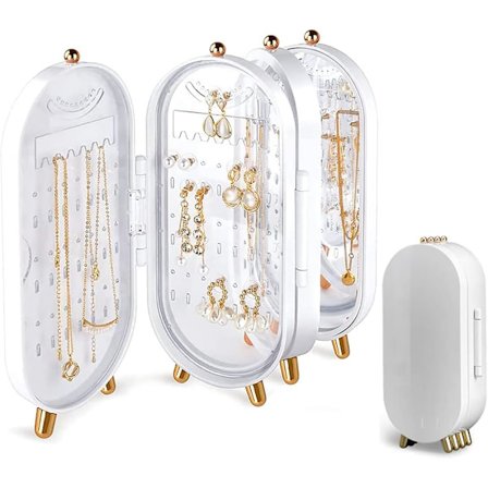 Øredobbeholder med speil, sammenleggbart smykkestativ, øredobbstativ, organizer, holder, multifunksjonelt skjermformet smykkeutstillingsstativ i 