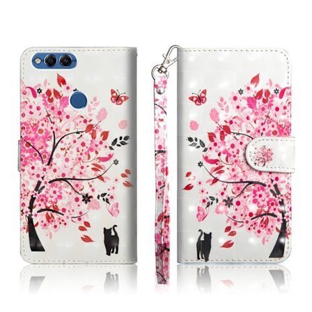 Huawei P Smart - Enjoy 7S mobilfodral syntetläder silikon stående plånbok - Blomträd