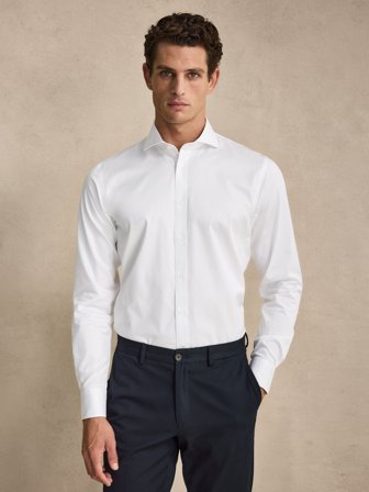 John Henric Men's Weißes Stretch-Hemd Slim Fit Size 43