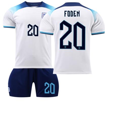 England Hjemme Fotballdrakt VM 2022-23 Nr. 9 Kane 10 Sterling 19 Mount 20 Foden 2223 England home number 20 #16