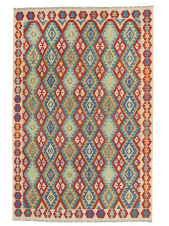 Hand Woven Kilim Afghan Old Style Rug 205X295 Wool Dark Red/Dark Grey