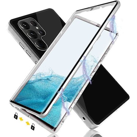 Magnetisk etui til Samsung Galaxy S23 Ultra, dobbelt hærdet glas Hd beskyttende cover All-inclusive stødsikkert telefonetui med metalramme Flip cover