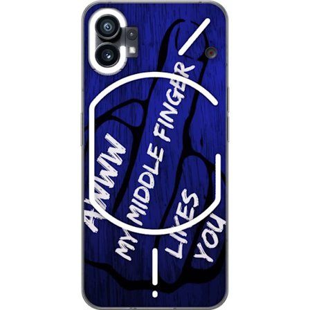 Kompatibelt Mobildeksel til Nothing Phone (1) Mørk typografisk illustrasjon med hjerteform og budskap om vennskap mot dyp blå tretekstur