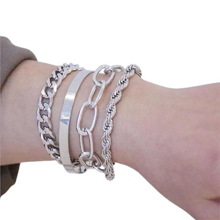 4 stk Punk Cuban Chain Armbånd Sett for Kvinner Twisted Rope Chain