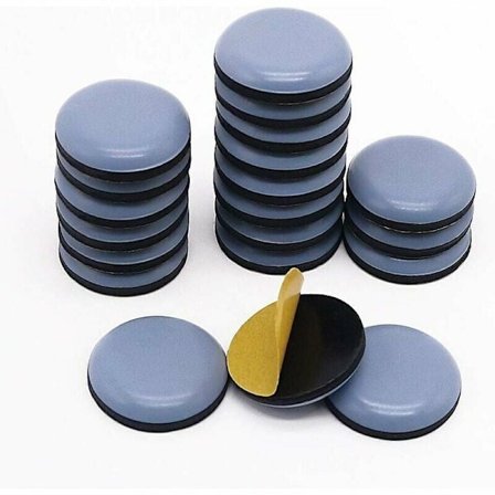 20 kappaleen pakkaus itseliimautuvia PTFE-liukukiskoja, jotka helpottavat huonekalujen siirtämistä