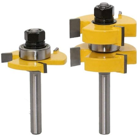 Overfræserbit, planfræserbit, 2 stk. 8-hånds not- og fer-slagskæresæt 3-fløjtet T-skaft skæresæt 8 mm T-skaft form træbearbejdningsværktøj