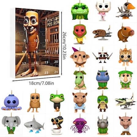 Tung Tung Tung Sahur 24 Dages Julekalender 2025, 2D Akryl Nøglering Brainrot Italiensk Dyr Børnegave Farve H