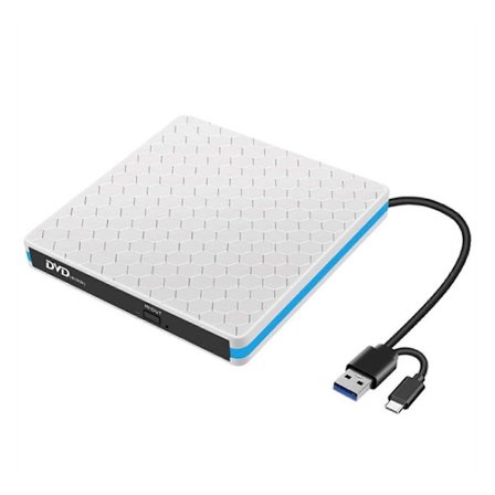 Ulkoinen DVD-asema USB 3.0 -nopeuspoltin melunvaimennuksella kannettaville ja pöytätietokoneille, valkoinen
