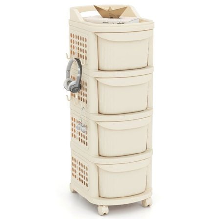 COSTWAY Opbevaringsvogn - 4 Skuffer på Hjul, Lille Møbel til Køkken, Badeværelse, Stue, Børneværelse 38 x 32 x 86 CM