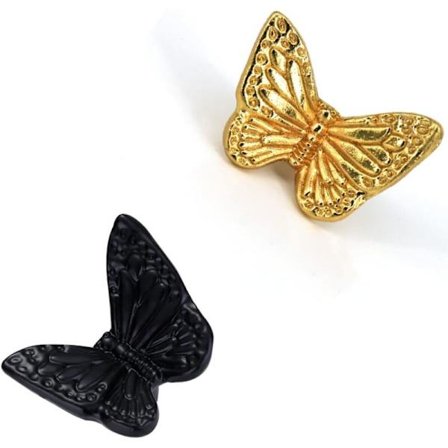 Set med 2 kreativa lådknoppar i form av en gyllene fjäril - skåpdörr, byrå, skåp, byrå knoppar