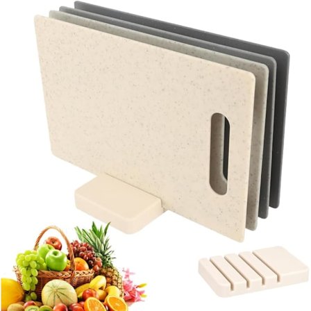 Skärbräda i Plast, 4 Köksbrädor med Handtag och Förvaringsställ Set Små Skärbrädor Diskmaskinsäkra, 28x18.5 cm