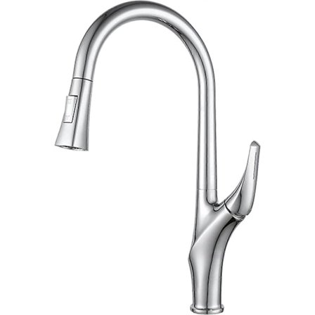 Köksblandare med Uttagbar Dusch Kallt och Varmt Vatten Mässing Svängbar Enhåls Köksbänksblandare med Uttagbar Dusch