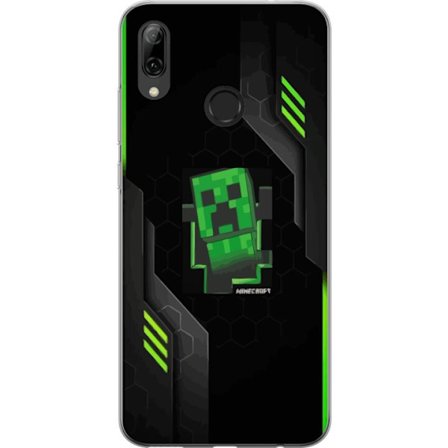 Kompatibelt Mobilskal till Huawei Huawei P smart 2019 Grön pixelbaserad creeperliknande spelillustration med futuriska neoninslag och mörk techbakgr