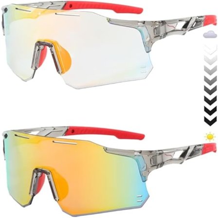 Automatiskt Mörknande Cykelglasögon – UV400 Fotokromatiska Linser, Lätta för Cykling/Löpning (HD/Stöttåliga)