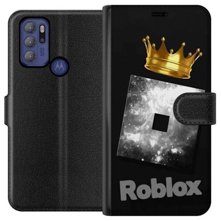 Kompatibelt Lommeboketui til Motorola Motorola Moto G60S Minimalistisk svart og sølvfarget Roblox-symbol med gylden krone og luksuriøs gamer-estetik