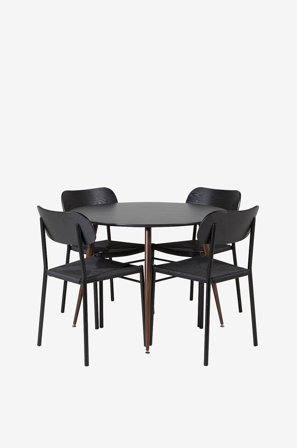 Venture Home - Spisebordssett Plaza med 4 stoler Polly - Svart - Spisegruppe 4 personer - Fra Homeroom