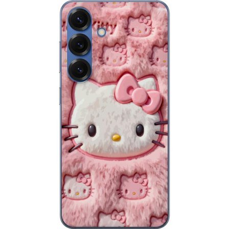 Yhteensopiva Puhelinkuori Samsung Galaxy S25+ Hello Kitty vaaleanpunainen pörröinen tausta, jossa on ikoninen kasvot ja kawaii-esteettisyys