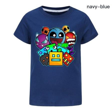 Barn Pojke Flicka Geometri Dash Kortärmad T-shirt Cartoon Print Sommar Blus Marinblå 9-10 År