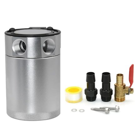 Olieopsamler 2 Port Oil Catch Can Tank Brændstoftank Racing Baffled Med Aftapningsventil Luftolieudskiller Universal Sort Anodiseret