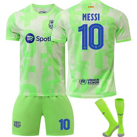2024-2025 Barcelona Bortedrakt Barn Voksen Grønn Fotballdrakt Med Sokker Nr. 10 MESSI
