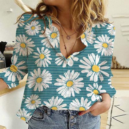Print Blus För Damer Med Långärmade Toppar