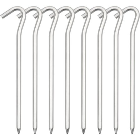 8-pack tältpinnar i aluminium med krok, 7" hexagonformade lätta markpinnar för camping, tak, utomhusdekoration