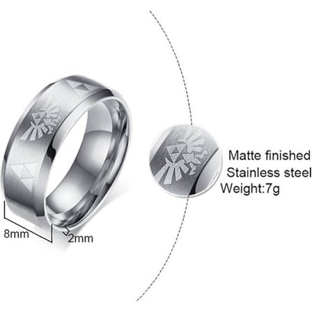 8mm The Legend of Zelda Triforce Ring, Mattpolerade Band i Rostfritt Stål - -