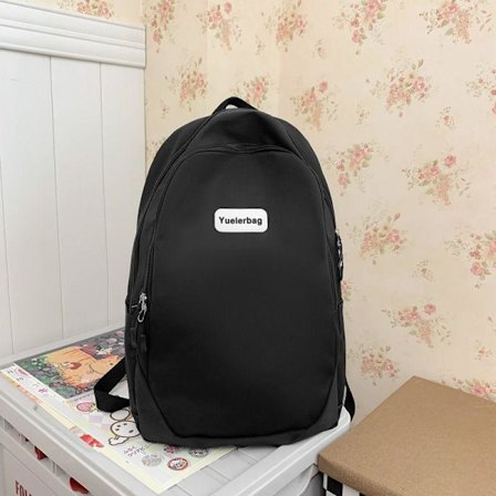 Skoletaske til Studerende Ren Farve Enkel All-match Piger Rygsæk Kvinder Gymnasium College Studerende Skole Taske Stor Kapacitet Rejsetaske - Sort