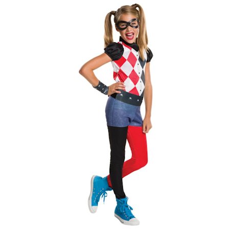 Harley Quinn flickdräkt för flickor 7-8 år röd/vit/svart