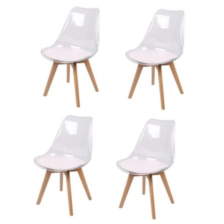 Set med 4 genomskinliga stolar "Joy" med stoppad sits - Vit/Beige - L 57 x b 50 x H 82 cm